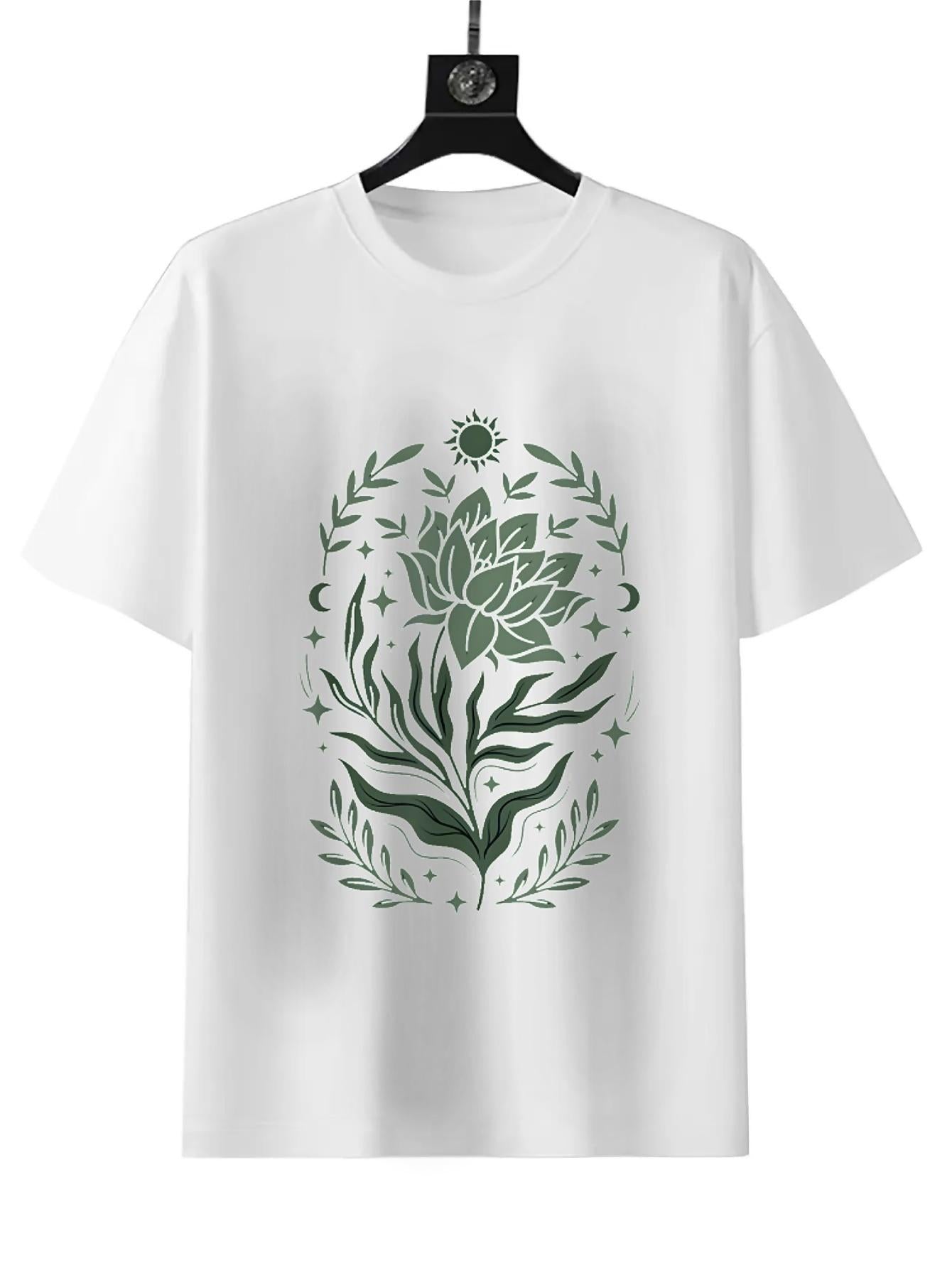 Fashion casual print, summer style short sleeve, white round neck loose cotton T-shirt, soft material, suitable for daily wear