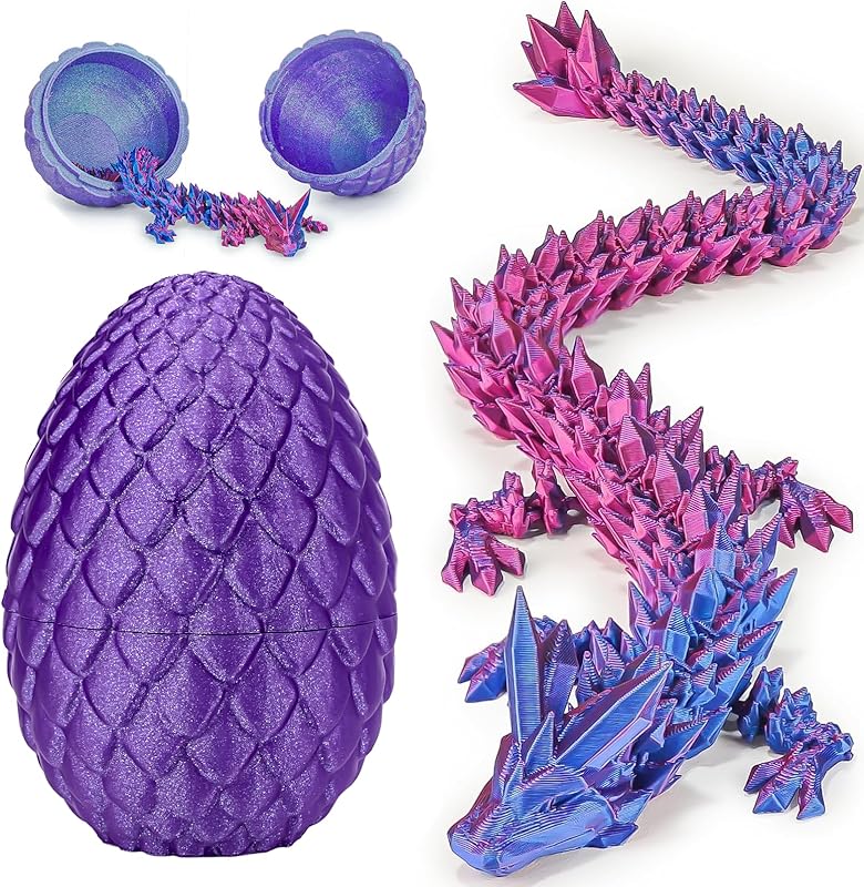 Small Dragon Eggs with Dragon Inside, 3D Printed Surprise Funny Gifts for Kids, Articulated Dragon Fidget Toys for Adults, Executive Desk Toys Office Room Décor (Sky Blue Ombre)