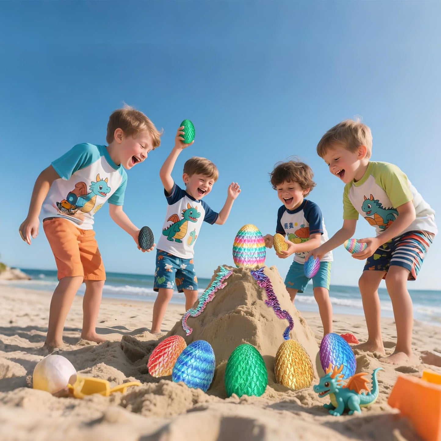 Small Dragon Eggs with Dragon Inside, 3D Printed Surprise Funny Gifts for Kids, Articulated Dragon Fidget Toys for Adults, Executive Desk Toys Office Room Décor (Sky Blue Ombre)