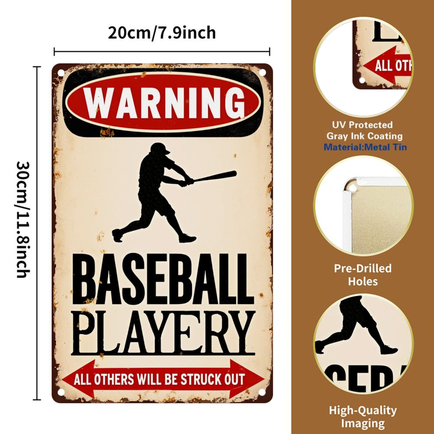 8*12 Baseball Player Inch Vintage Metal Tin Sign Decor Iron Painting