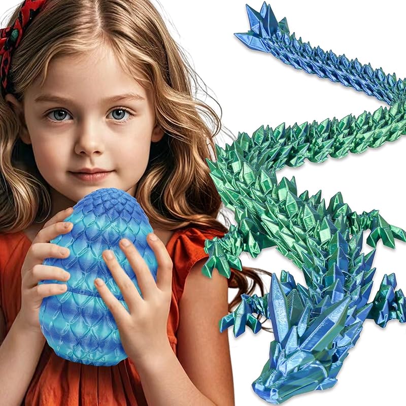 Small Dragon Eggs with Dragon Inside, 3D Printed Surprise Funny Gifts for Kids, Articulated Dragon Fidget Toys for Adults, Executive Desk Toys Office Room Décor (Sky Blue Ombre)