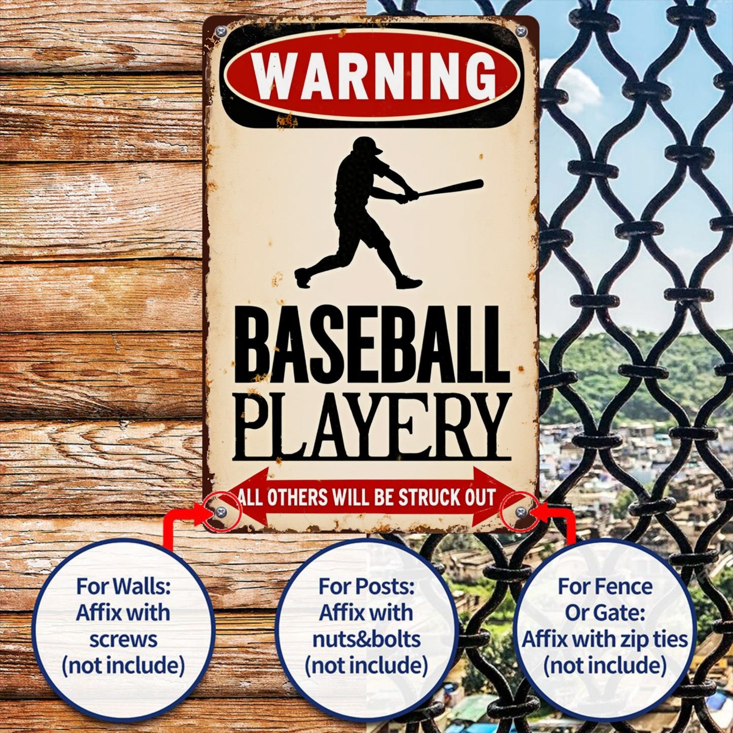 8*12 Baseball Player Inch Vintage Metal Tin Sign Decor Iron Painting