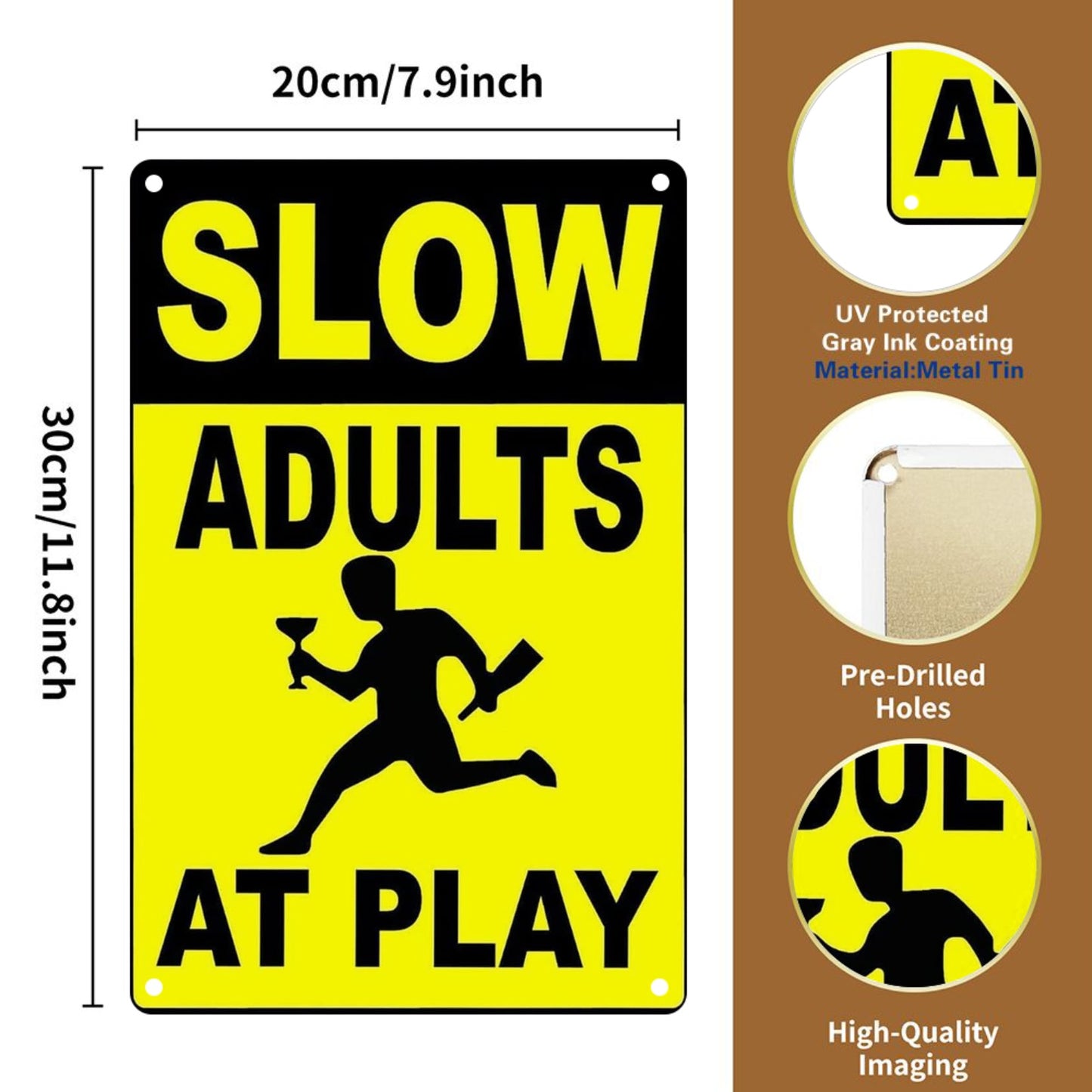 8" x 12" Funny Slogan "Slow Adults At Play" Tinplate Sign, durable, wear-resistant, rust-resistant, suitable for room, living room, bar, garage decoration, a perfect gift