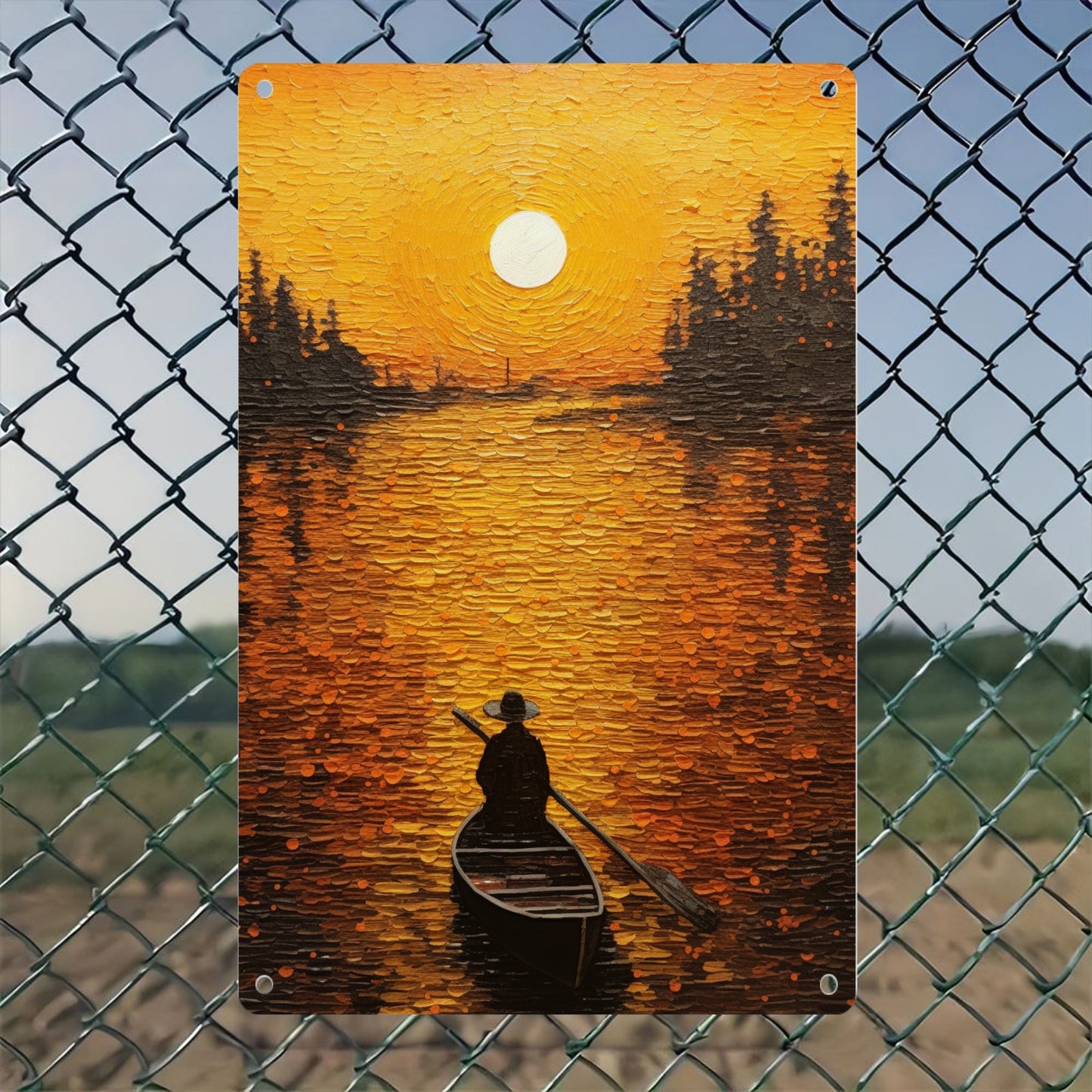 Sunset 8" x 12" Iron Painting Style Metal Tin Plate