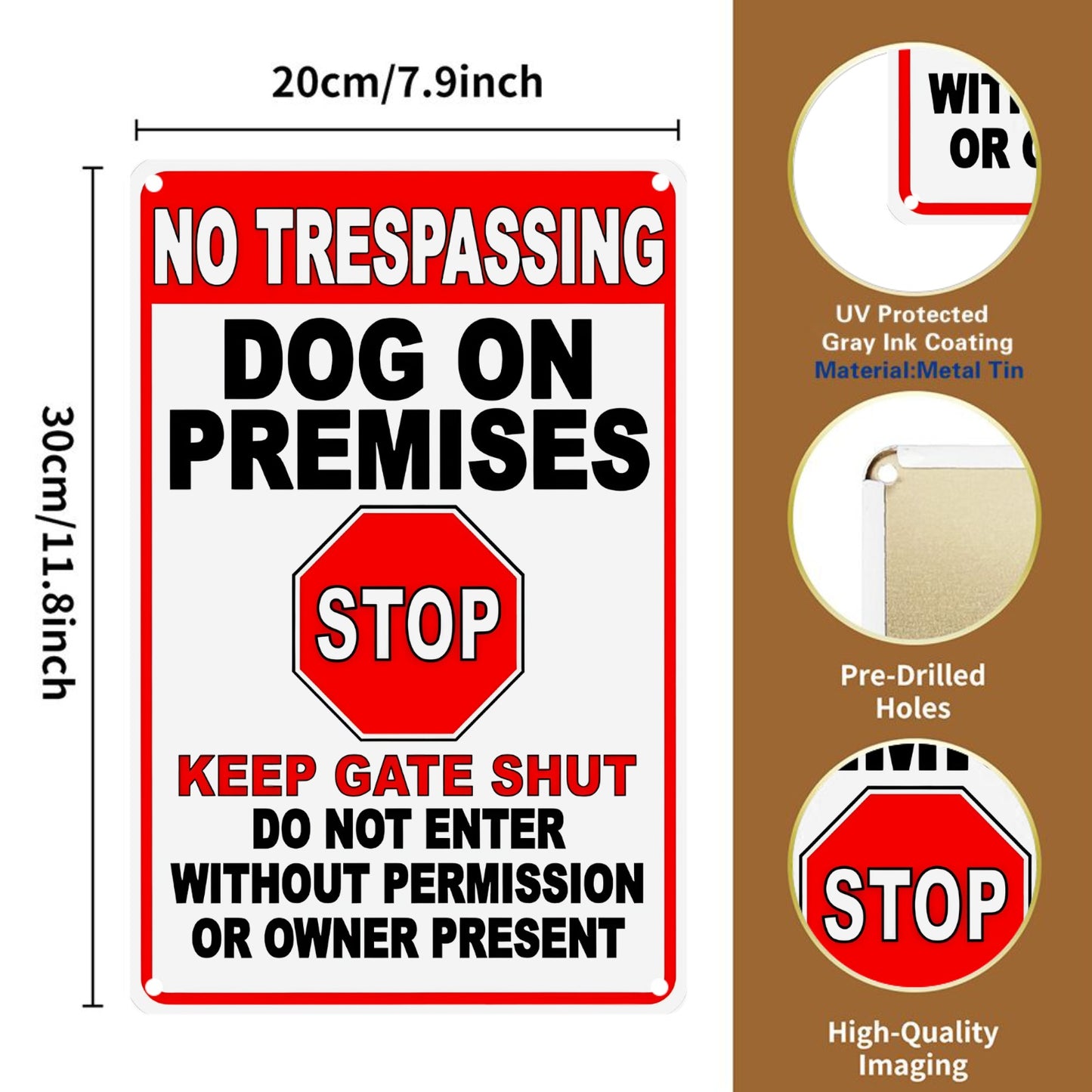 8" x 12" No Trespassing, Dogs in the Yard, Stop, Close the Gate, Metal Sign, Durable, Wear-resistant, Rust-resistant, Suitable for Garden, Living Room, Bar, Garage and other Decorations, a Good Gift