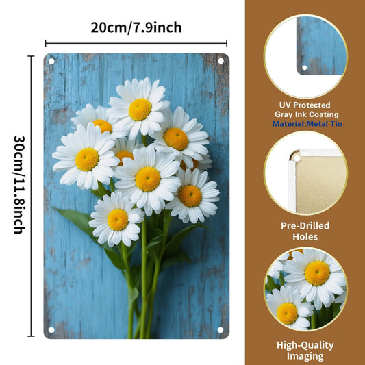 Fun metal tin sign, daisy pattern plaque decoration, suitable for home decoration, wall decoration, bathroom decoration, bar decoration, garage decoration, farmhouse decoration, a good gift for people,