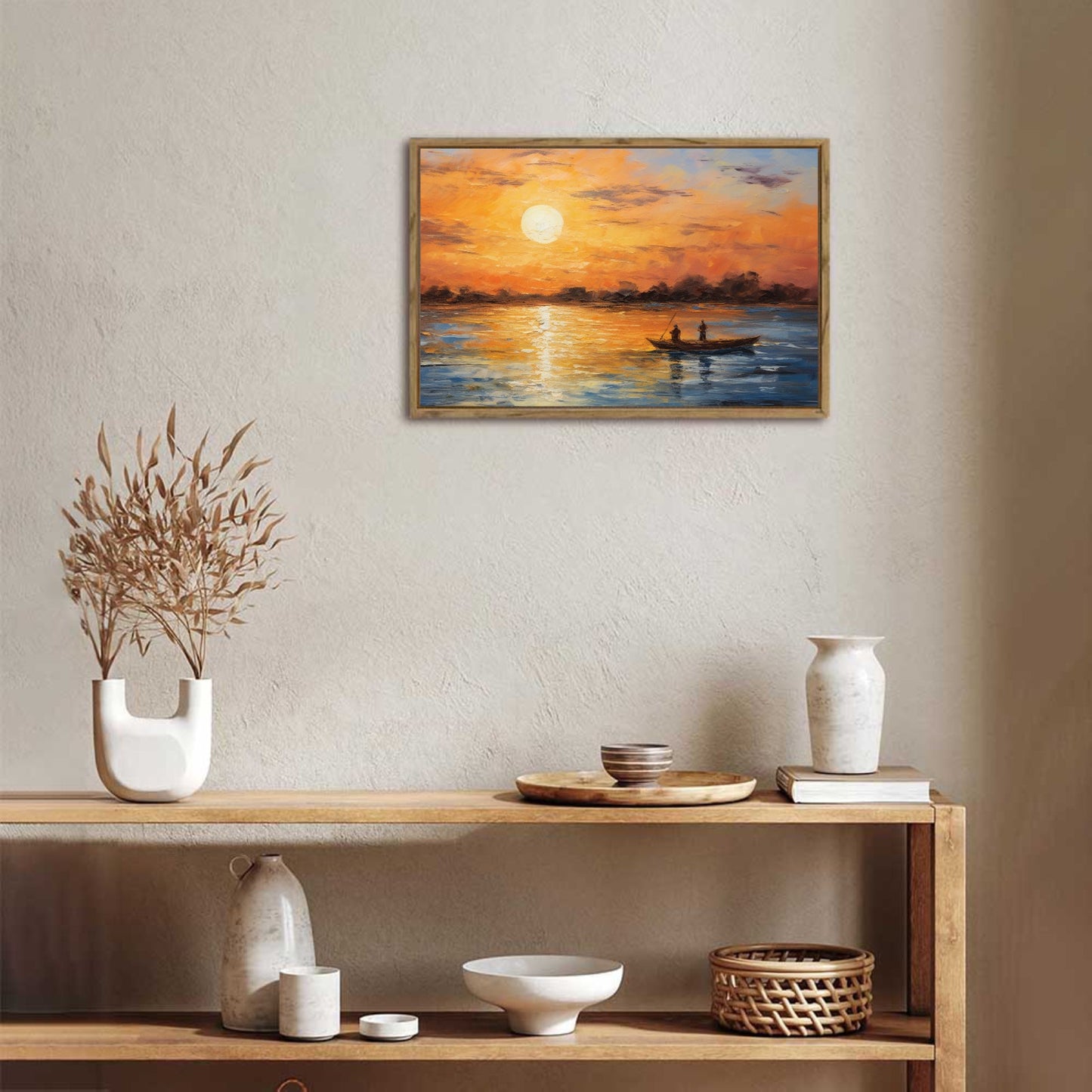 Hot!Sunset Framed Canvas Painting for Wall 24x16 inches