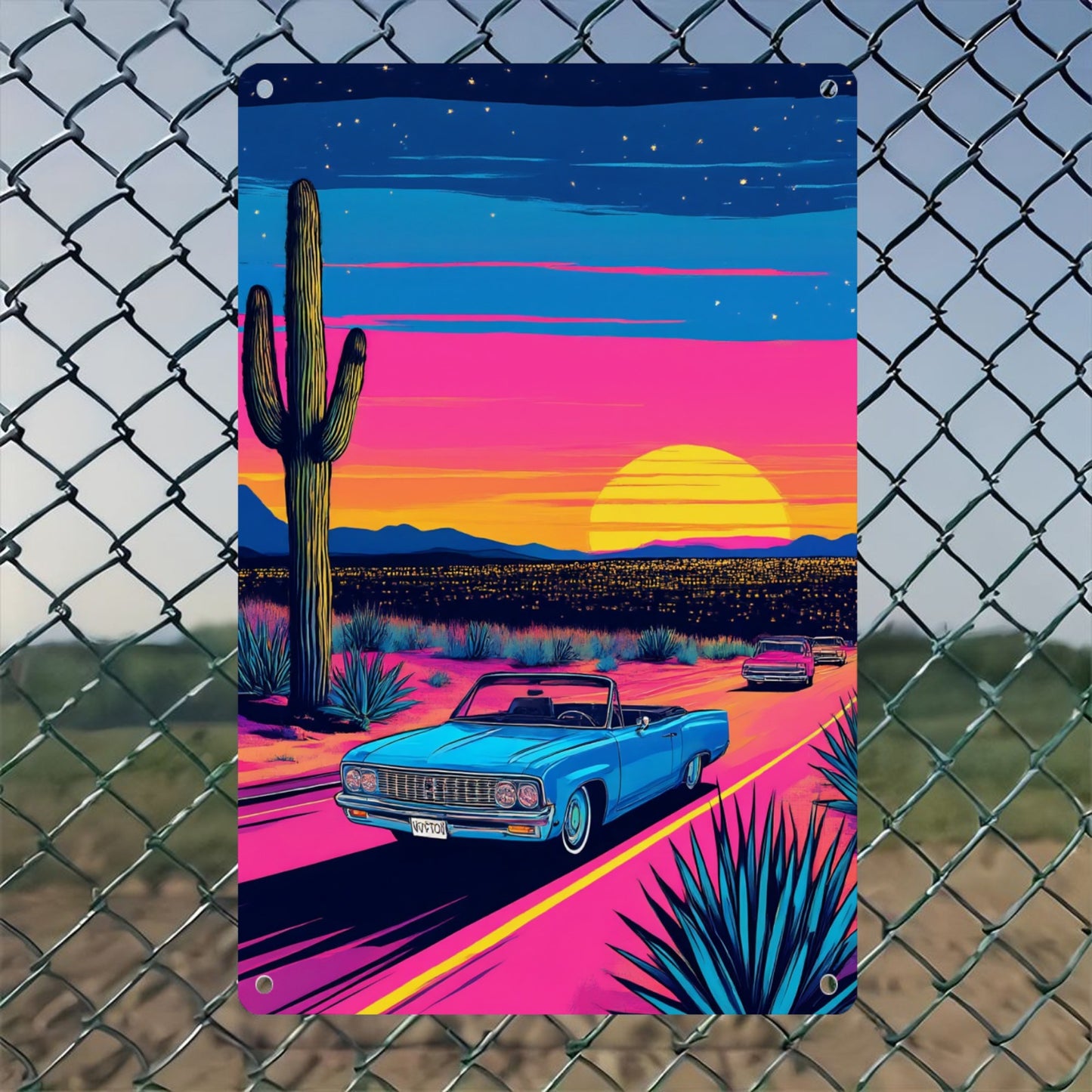 Sunset 8" x 12" Iron Painting Style Metal Tin Plate