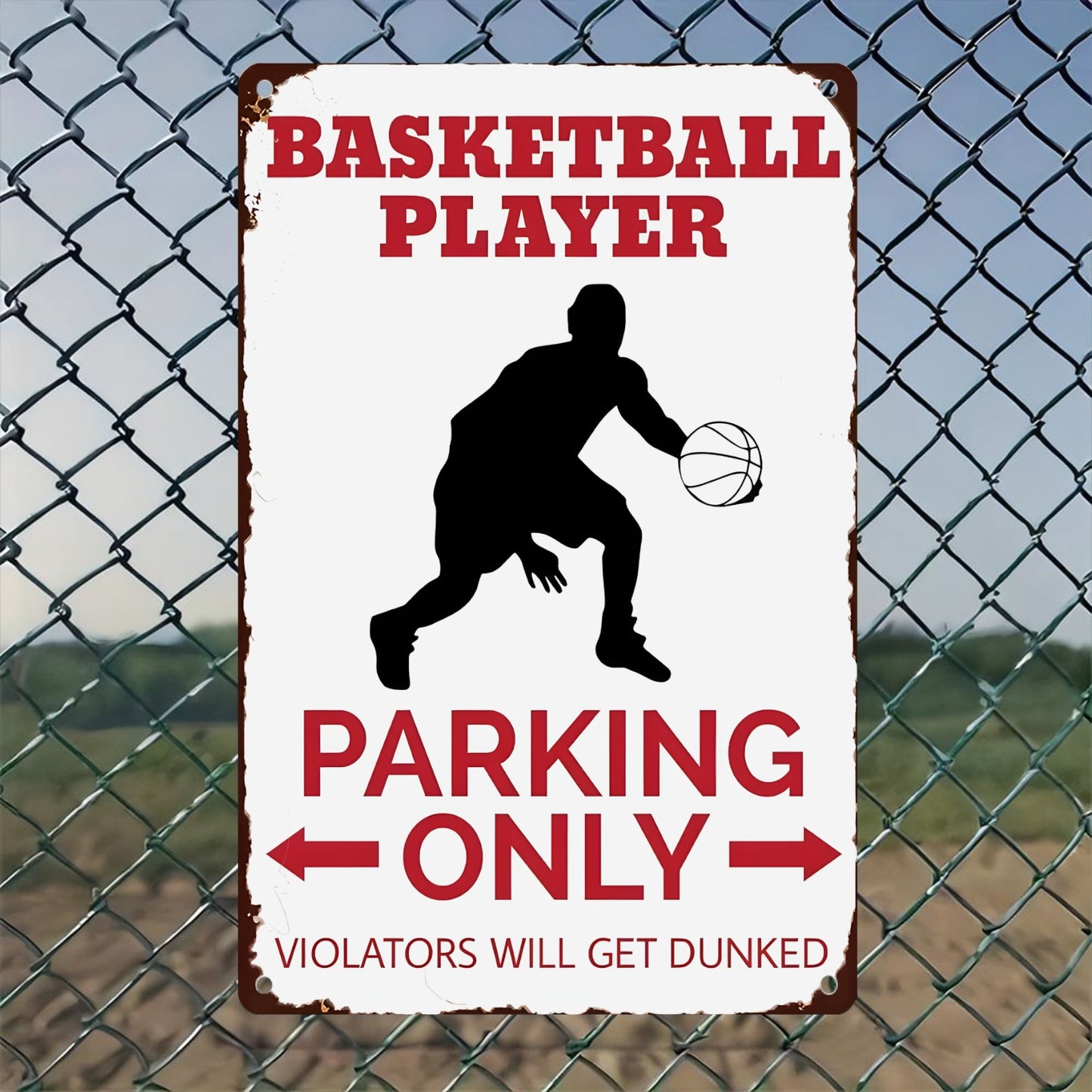 Hot !8" x 12" Basketball Players Only Parking Sign, Funny Arrow Instructions, Violators Will Be Dunked Sign, Durable, Wear-resistant, Rust-resistant, Suitable for Garden, Room, Living Room, Bar, Garage and other decorations, A Good Gift
