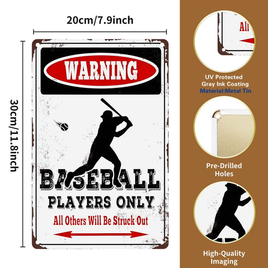 Hot!8" x 12" "Baseball Players Only" Sign Vintage Style Tinplate Sign, Durable, Wear-Resistant, Rust-Resistant, Suitable for Room, Living Room Decoration, Perfect Gift