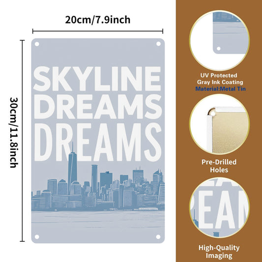 SKYLINE DREAMS DREAMS, elegant metal wall art decoration, perfect for home, bar and garage decoration