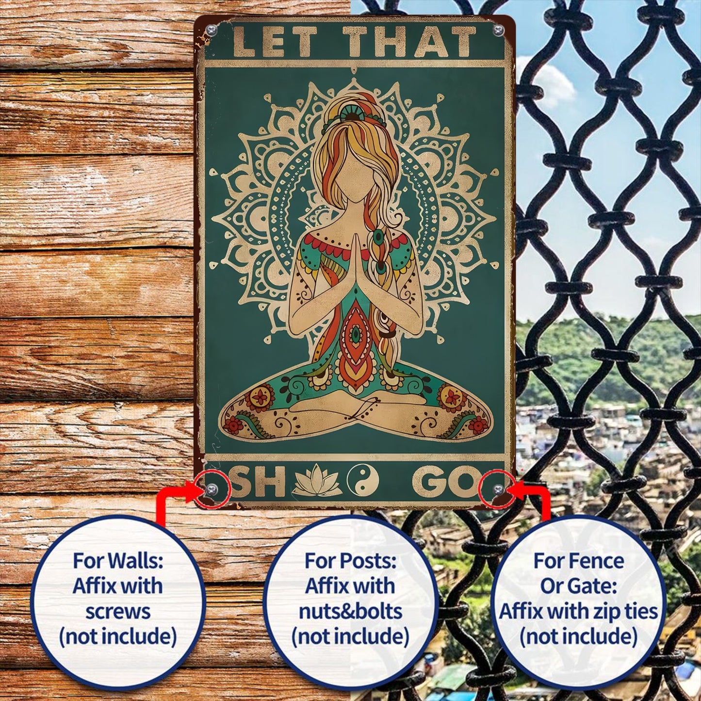 8" x 12" Hippie Yoga Girl Tinplate Sign, durable, wear-resistant, rust-resistant, suitable for room, living room decoration, a perfect gift for yoga lovers