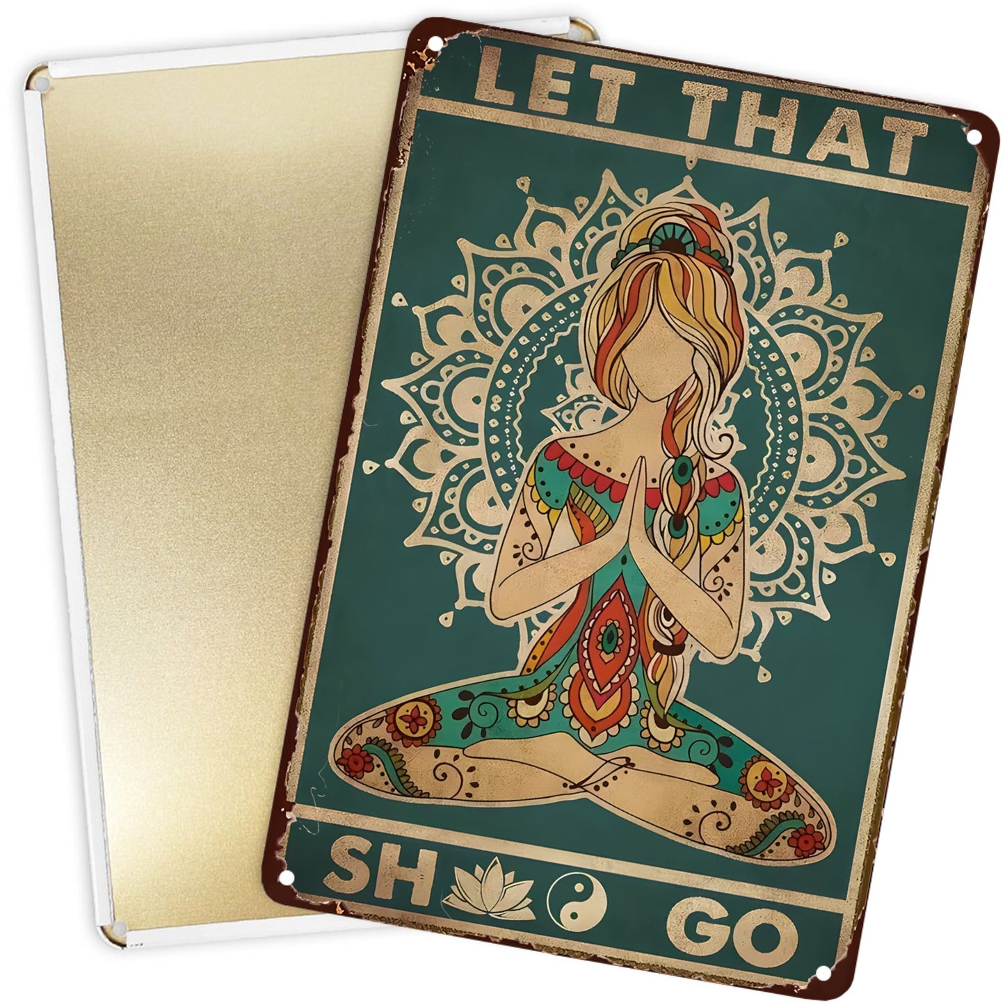 8" x 12" Hippie Yoga Girl Tinplate Sign, durable, wear-resistant, rust-resistant, suitable for room, living room decoration, a perfect gift for yoga lovers