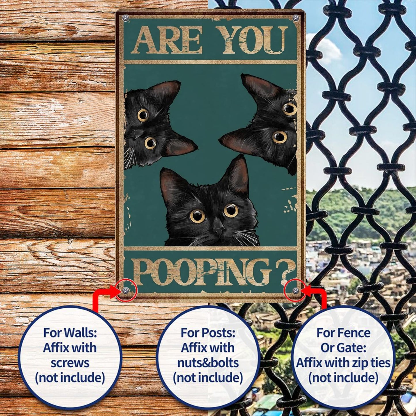 8" x 12" Cat Bathroom Wall Art Metal Sign, durable, wear-resistant, rust-resistant, suitable for garden, living room, bar, garage and other decorations, a good gift