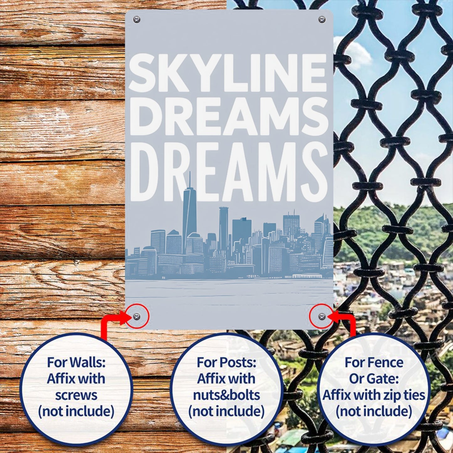 SKYLINE DREAMS DREAMS, elegant metal wall art decoration, perfect for home, bar and garage decoration