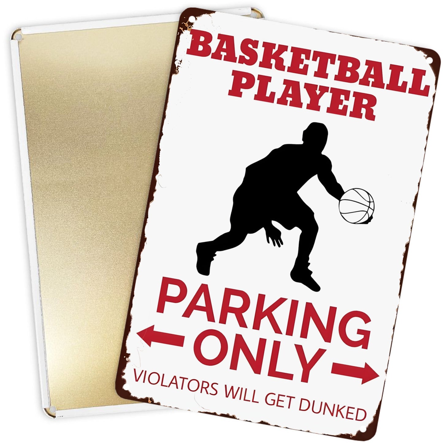 Hot !8" x 12" Basketball Players Only Parking Sign, Funny Arrow Instructions, Violators Will Be Dunked Sign, Durable, Wear-resistant, Rust-resistant, Suitable for Garden, Room, Living Room, Bar, Garage and other decorations, A Good Gift
