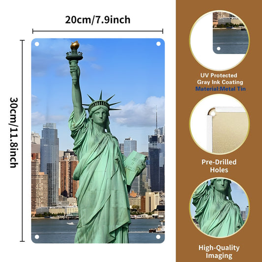 8" x 12" Statue of Liberty metal tin plate painting, durable, wear-resistant and rust-resistant, suitable for garage, home, bar, club, farm decoration, a good gift