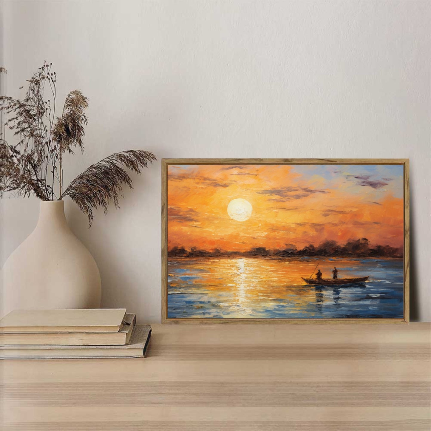 Hot!Sunset Framed Canvas Painting for Wall 24x16 inches