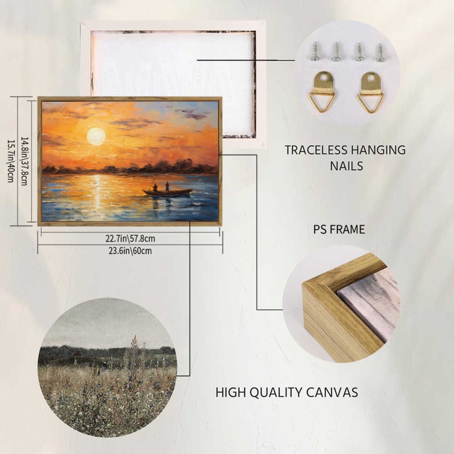 Hot!Sunset Framed Canvas Painting for Wall 24x16 inches