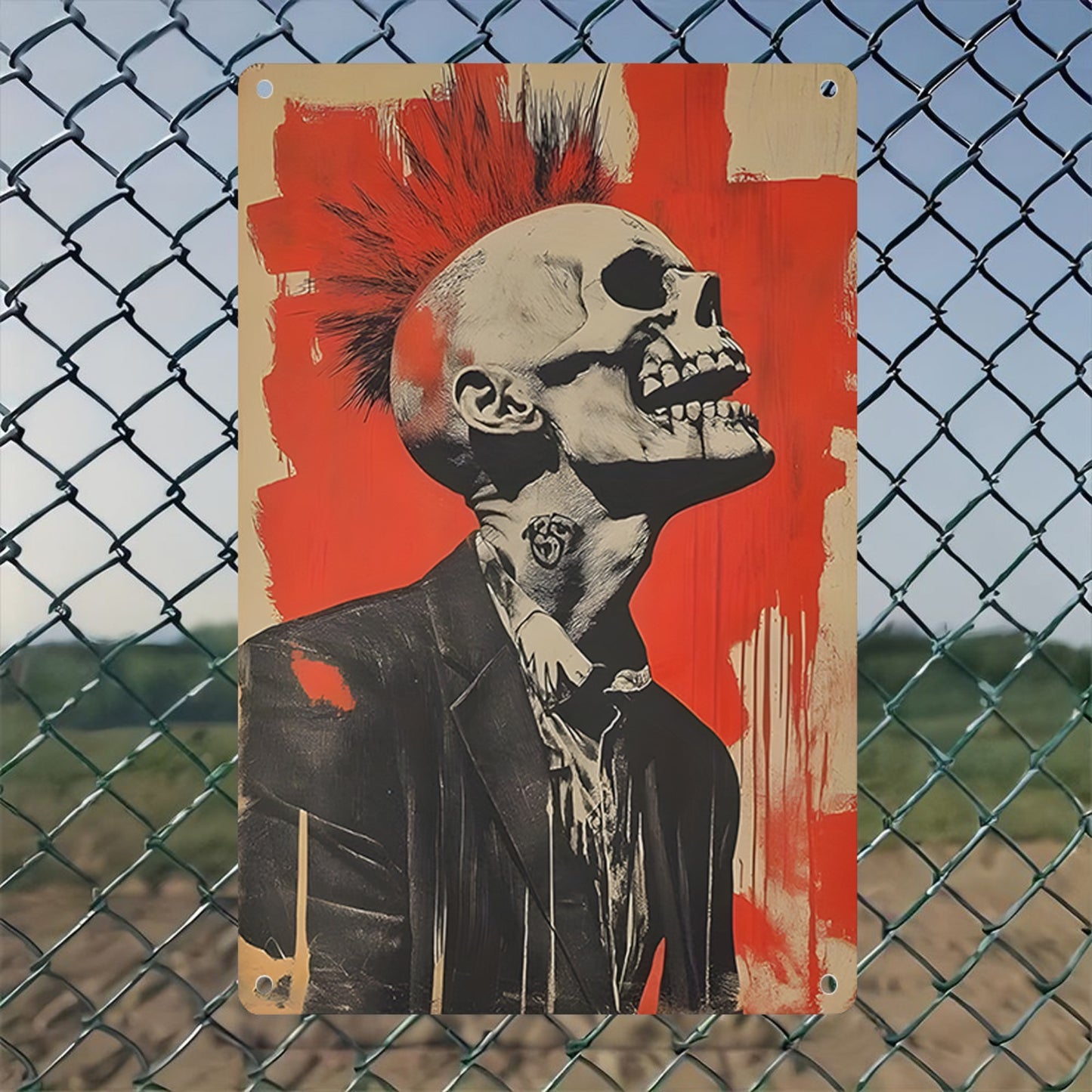 8" x 12" punk rock skull style metal tin plate painting, durable, wear-resistant and rust-resistant, suitable for garage, home, bar, club, farm decoration, a good gift
